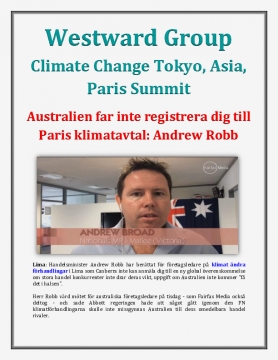 Westward Group Climate Change Tokyo, Asia, Paris Summit - Australien far inte registrera dig till Paris klimatavtal: Andrew Robb